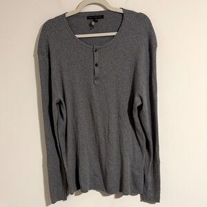 John Varvatos gray ribbed cotton camel hair blend Henley long sleeve shirt xl